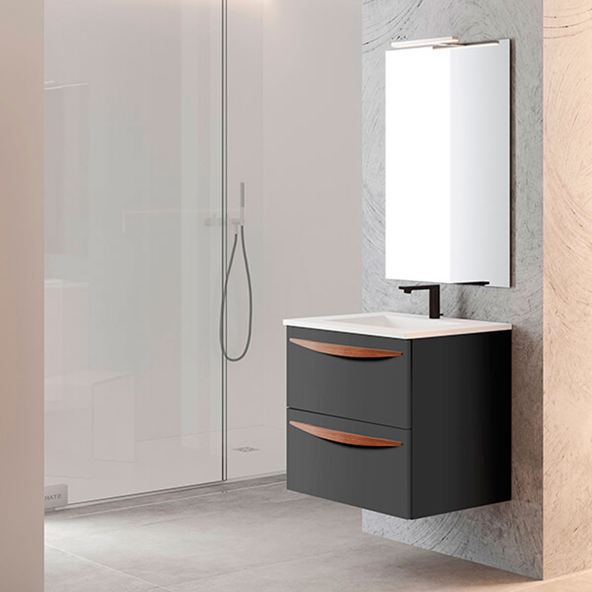 Suspended bathroom furniture 2C ash arch