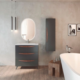 Foto de Mueble de baño con patas 3 cajones con lavabo color Ceniza Modelo Arco
