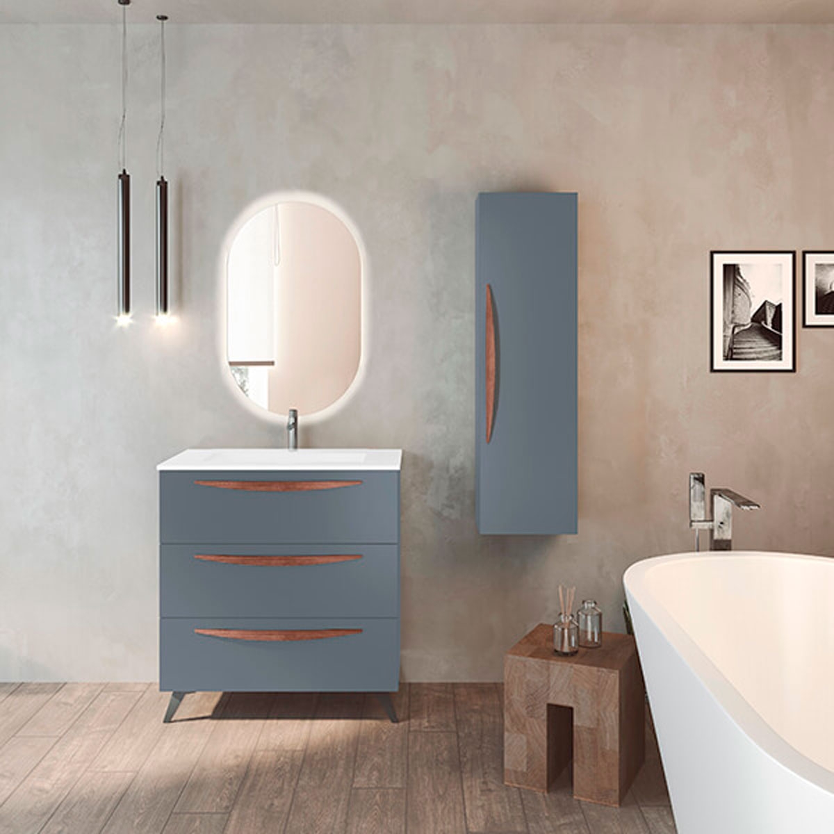 Bathroom furniture with legs 3 drawers with sink Avio color Model Arco