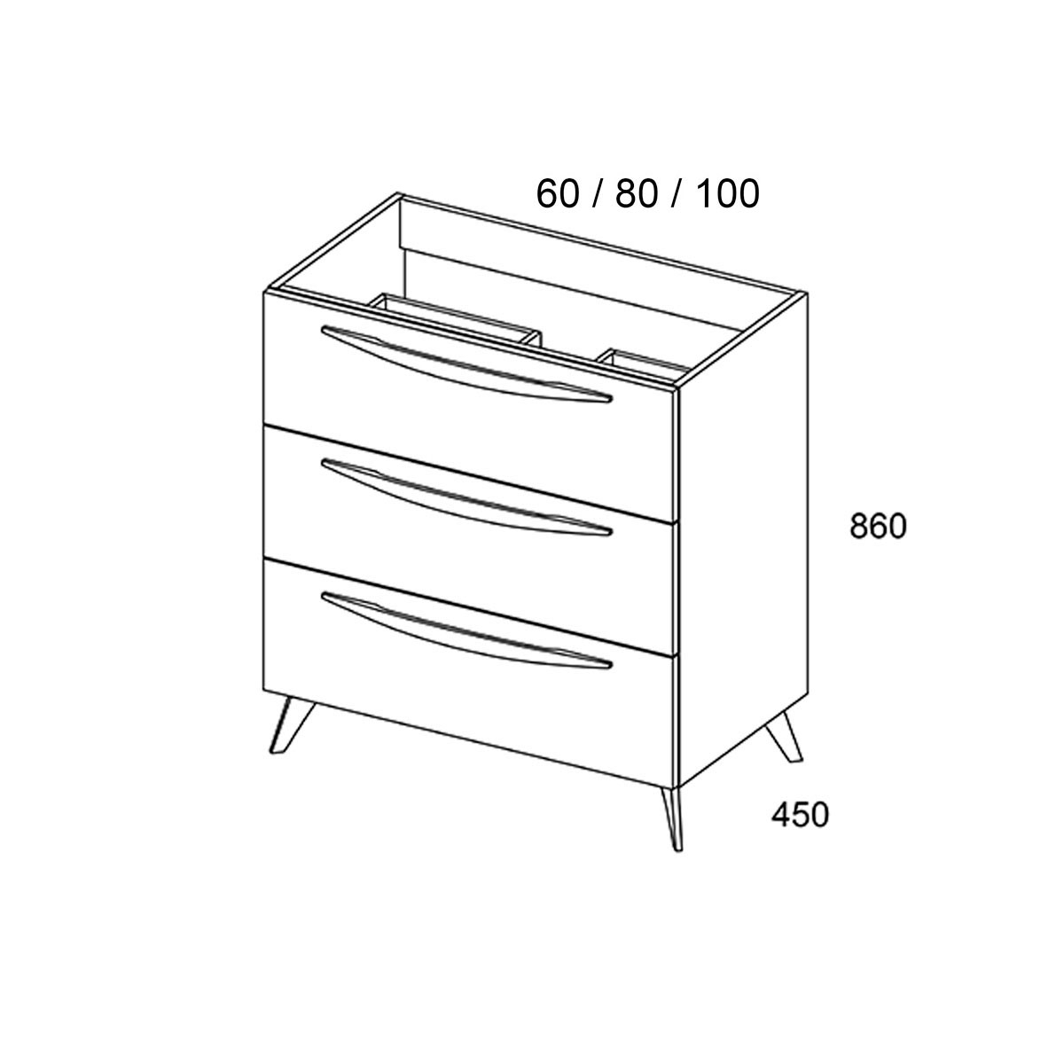 Bathroom furniture with legs 3 drawers with sink Avio color Model Arco1