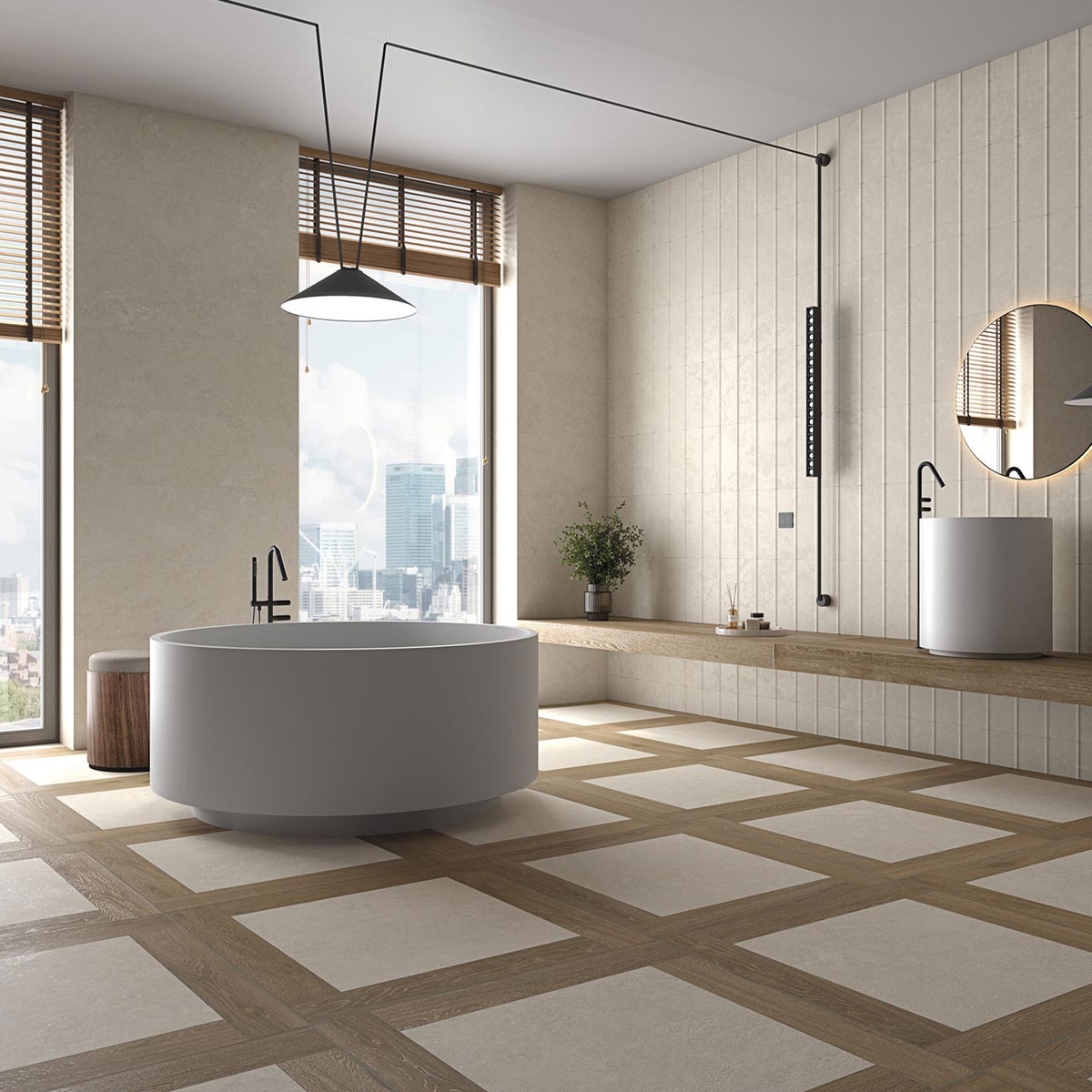 Baño con Revestimiento City-R Natural 32 x 99 (Caja 1.267 m2)