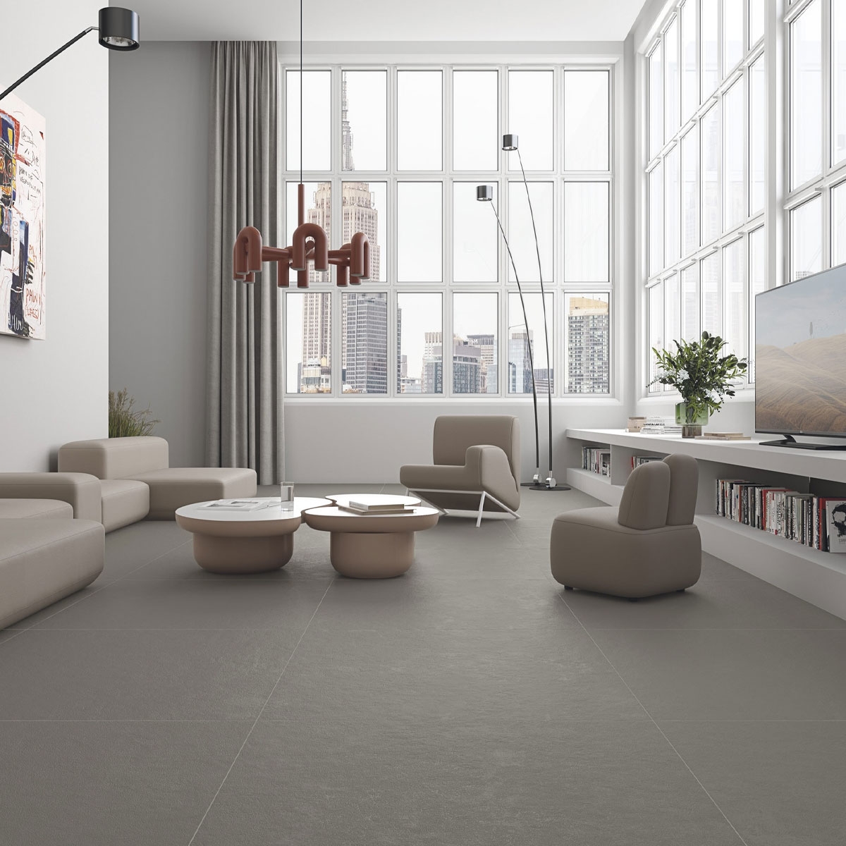 Interior con Pavimento New York-R Grafito R10 120x120