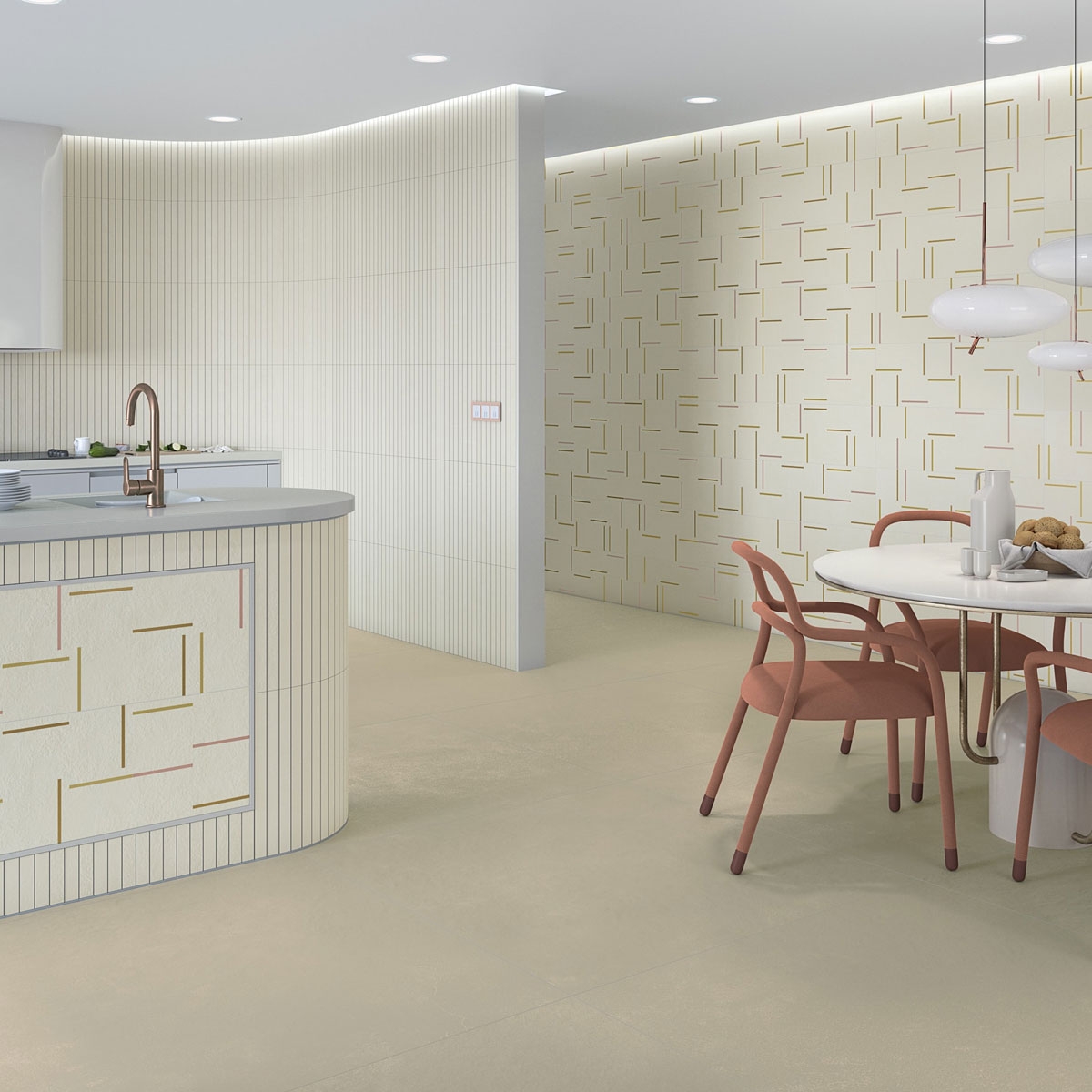 Interior con Pavimento New York-R Natural R12 Antideslizante 120x120