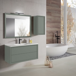 Foto de Mueble de baño suspendido 2 cajones sin tirador con lavabo color Musgo Modelo Decor