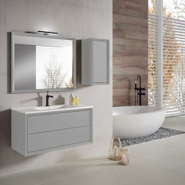 Foto de Mueble de baño suspendido 2 cajones sin tirador con lavabo color Griggio Modelo Decor