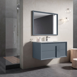 Foto de Mueble de baño suspendido 2 cajones con tirador de cristal y lavabo color Avio Modelo Decor