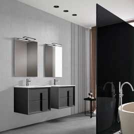 Foto de Mueble de baño suspendido 2 cajones con tirador de cristal y lavabo color Ceniza Modelo Decor
