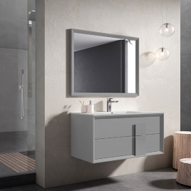 Mueble de baño suspendido 2 cajones con tirador de cristal y lavabo color Griggio Modelo Decor