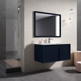 Mueble de baño suspendido 2 cajones con tirador de cristal y lavabo color Navy Modelo Decor