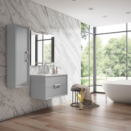 Foto de Mueble de baño suspendido 2 cajones con tirador y lavabo color Griggio Modelo Decor