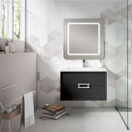 Foto de Mueble de baño suspendido 2 cajones con tirador y lavabo color Black Modelo Decor