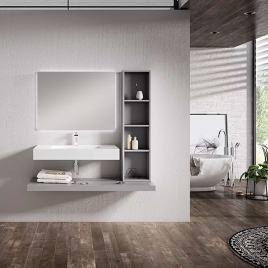 Foto de Mueble de baño suspendido 1 cajón con lavabo integrado y balda Modelo Nomad