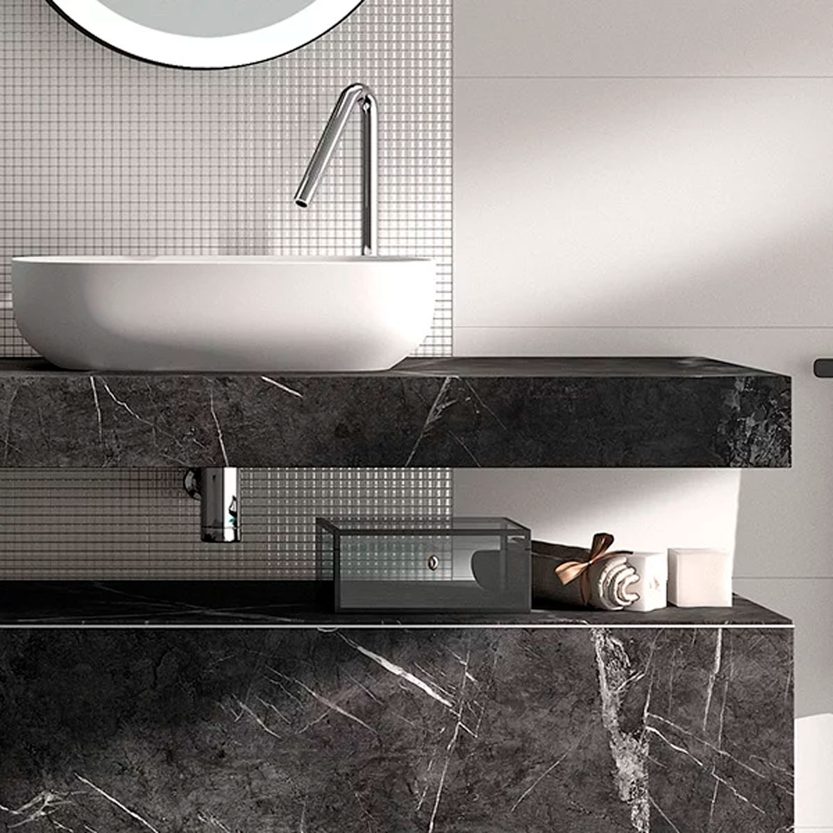 Bathroom furniture with shelf and countertop sink nomad model finished Valenti1