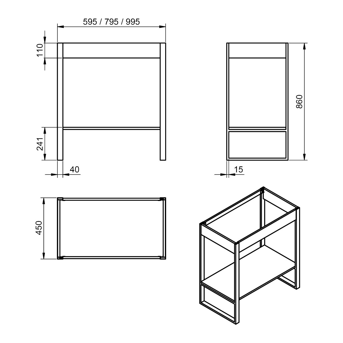 Meuble de salle de bain avec pieds avec lavabo intégré Modèle Quadro5