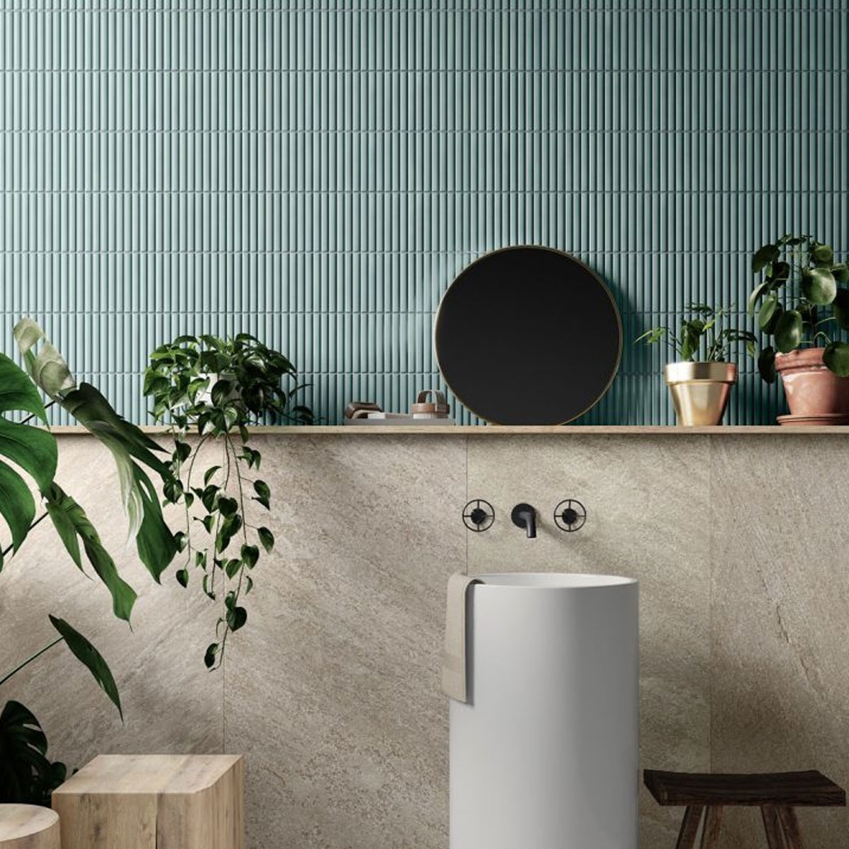 Interior com revestimento Deco Lingot Aqua Coating 32x62,5 cm