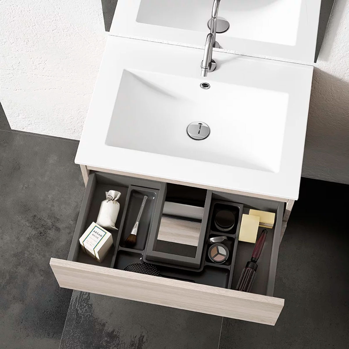 Suspended bathroom furniture 2 drawers with countertop sink Model Vision0
