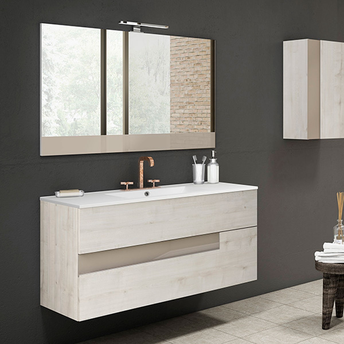 Móveis de banheiro suspensos 2 gavetas com pia de bancada Modelo Vision4