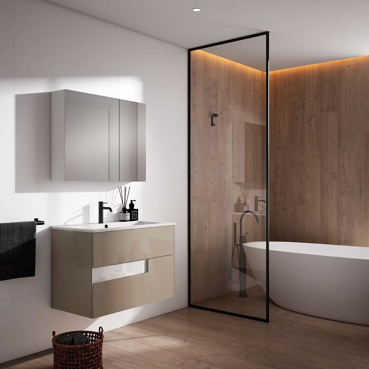 Meuble de salle de bain suspendu 2 tiroirs avec lavabo à poser Modèle Vision3