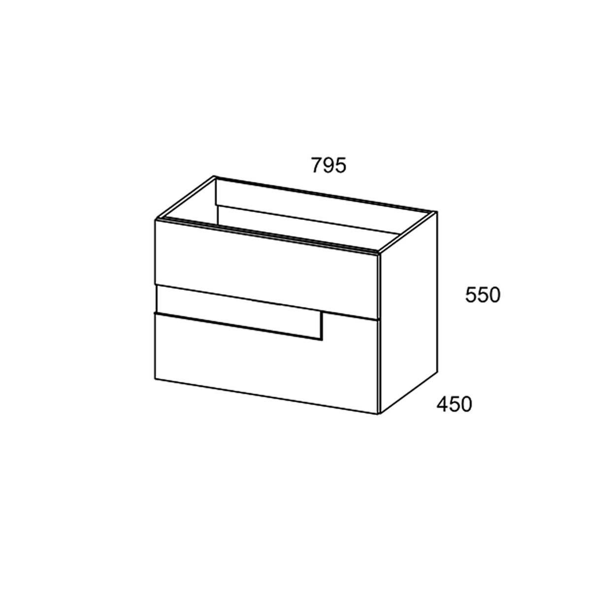Hängende Badezimmermöbel, 2 Schubladen mit Waschbecken auf der Arbeitsplatte, Model Vision7