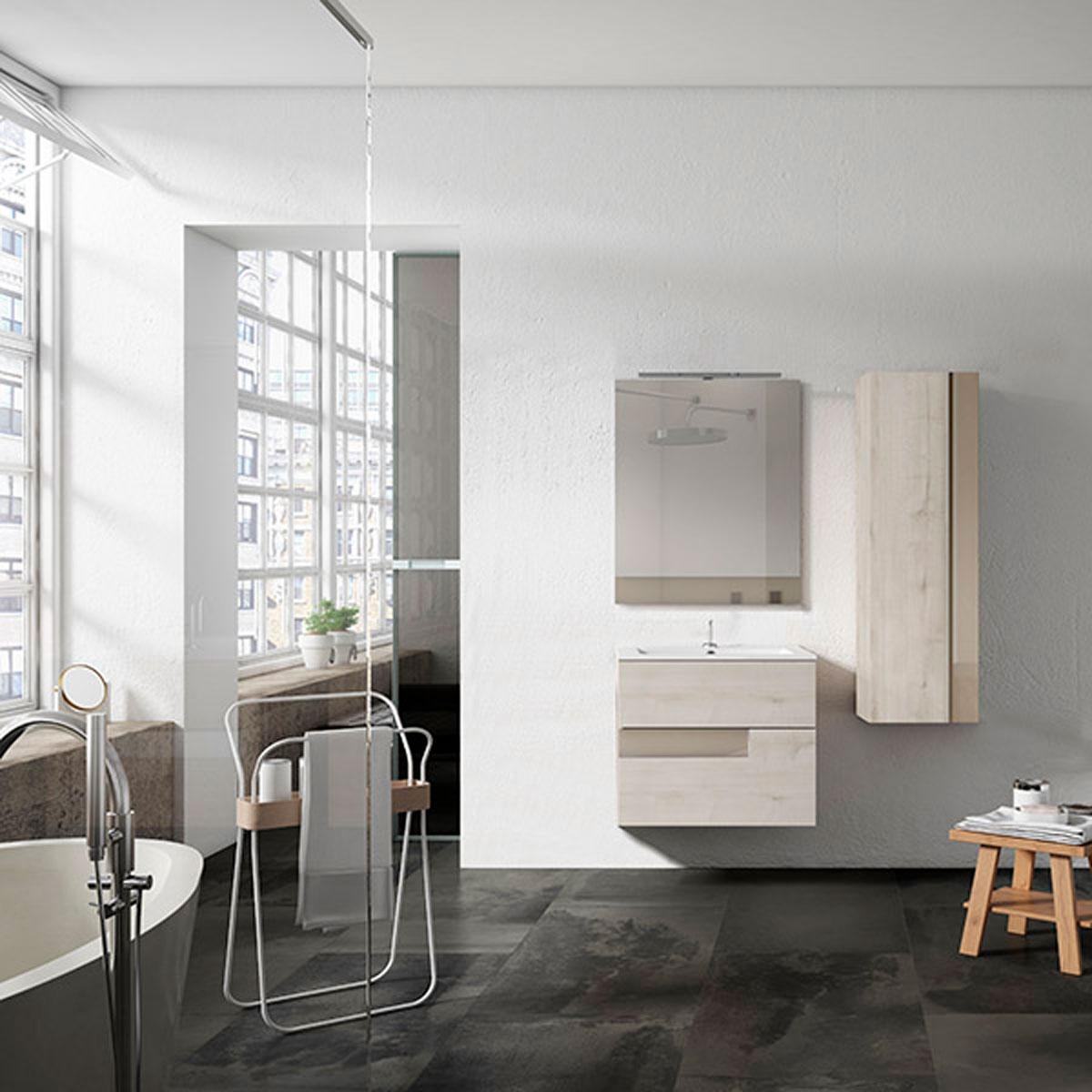 Suspended bathroom furniture 2 drawers with lavabo on countertop Model Vision5