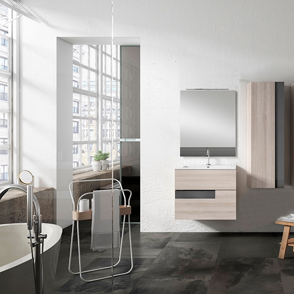 Hängende Badezimmermöbel 2 Schubladen mit Arbeitsplatte Waschbecken Model Vision4