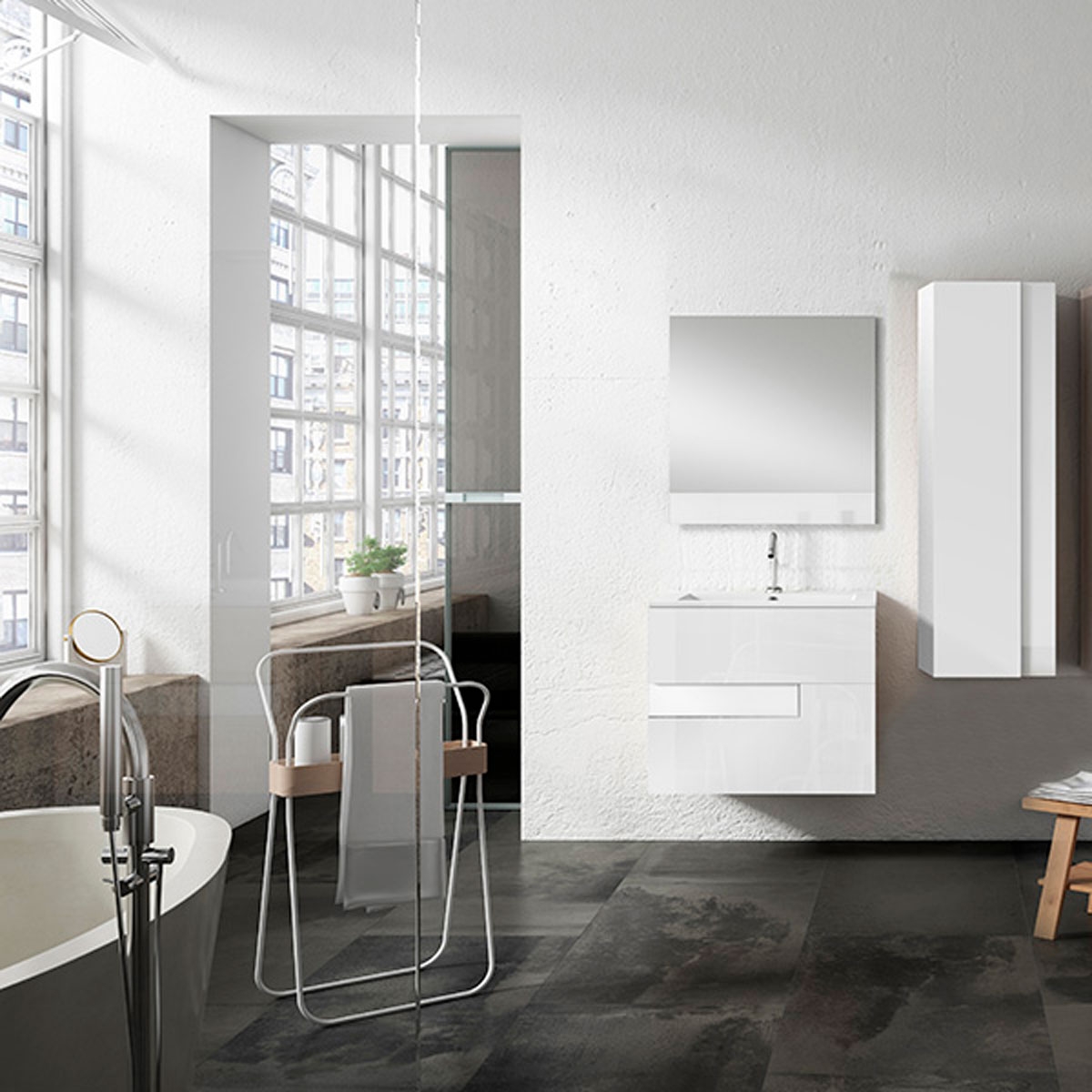 Suspended bathroom furniture 2 drawers with countertop washbasin Model Vision3