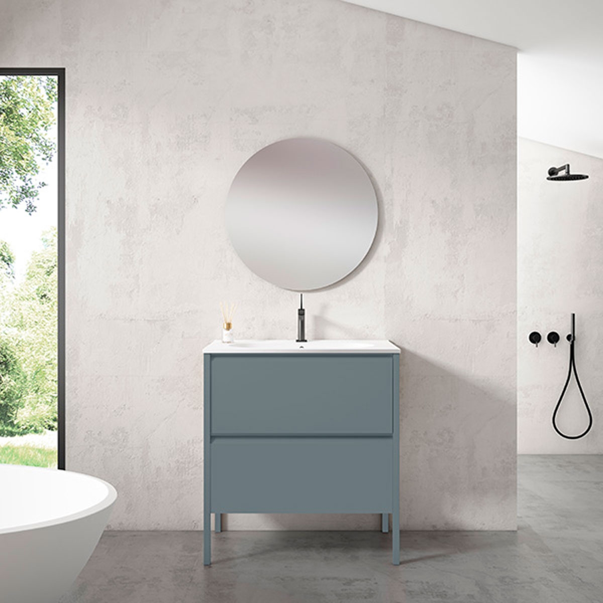 Mueble de baño de suelo 2 cajones con lavabo integrado Modelo Icon5
