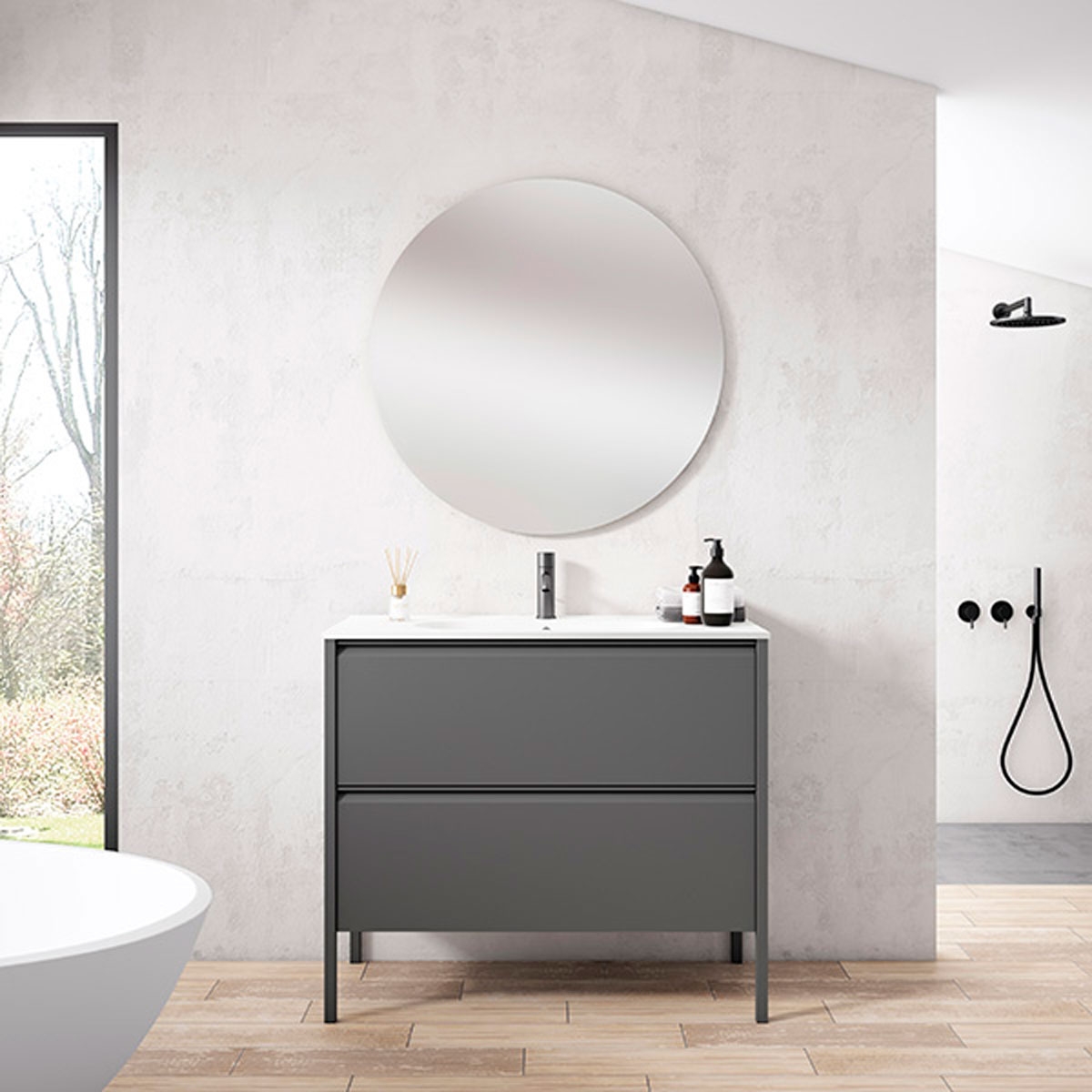 Móvel de casa de banho com 2 gavetas e lavatório integrado Modelo Icon7