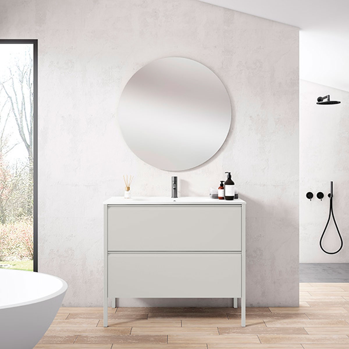Mueble de baño de suelo 2 cajones con lavabo integrado Modelo Icon6