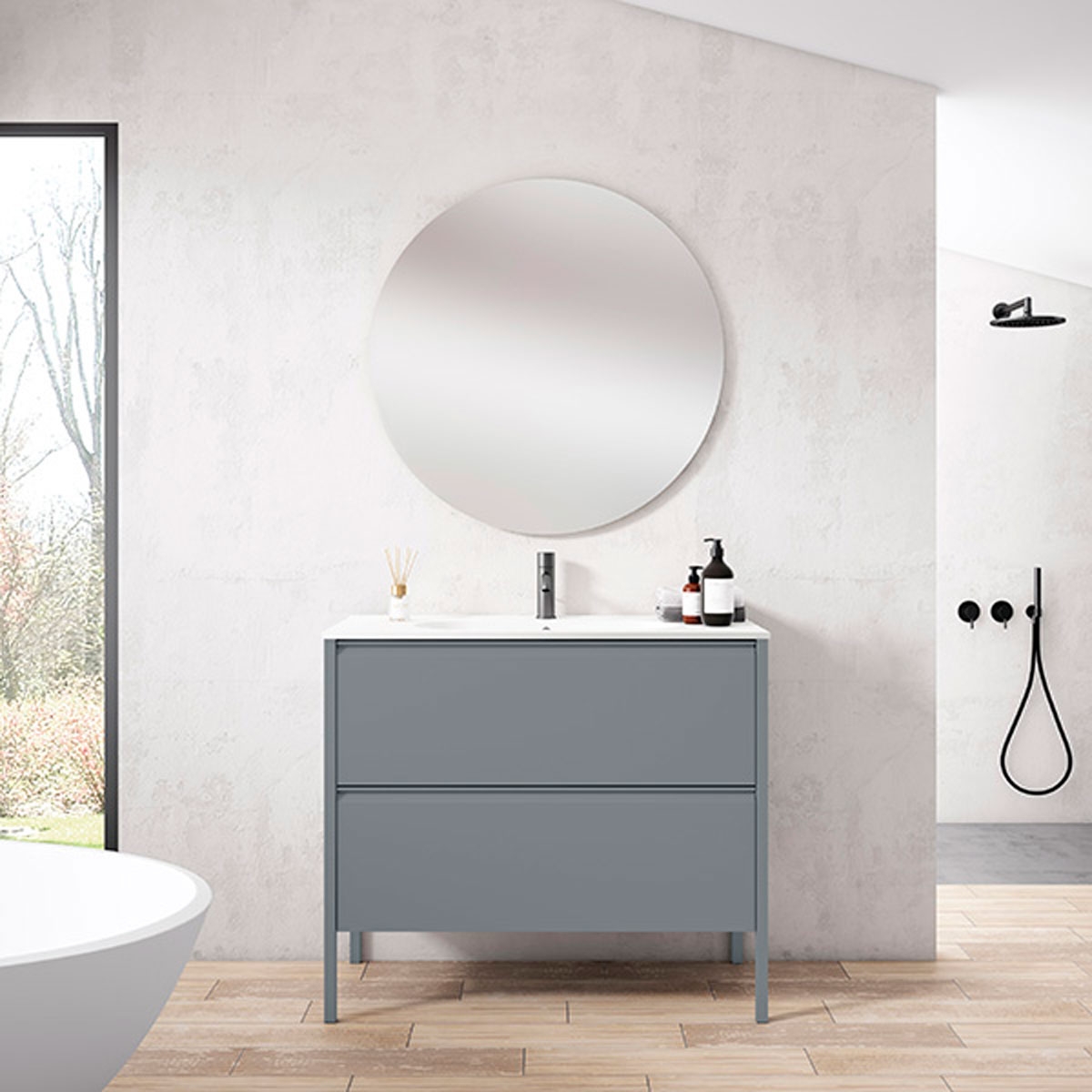 Móvel de casa de banho com 2 gavetas e lavatório integrado Modelo Icon9