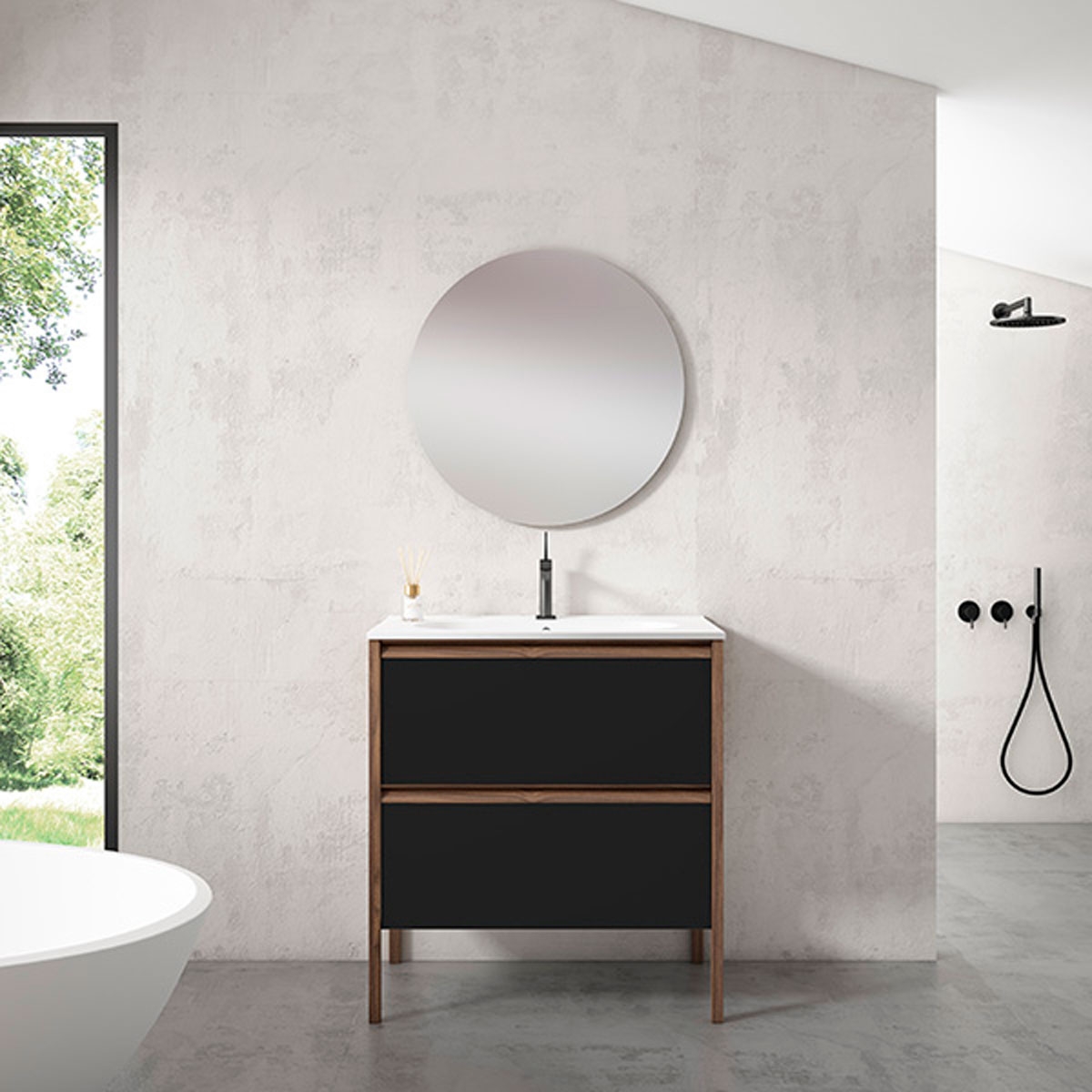 Mueble de baño de suelo 2 cajones con lavabo integrado Modelo Icon2
