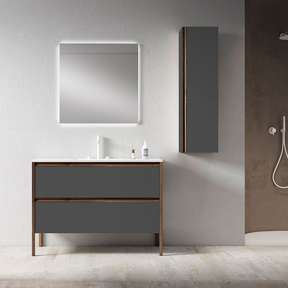 Mueble de baño de suelo 2 cajones con lavabo integrado Modelo Icon3