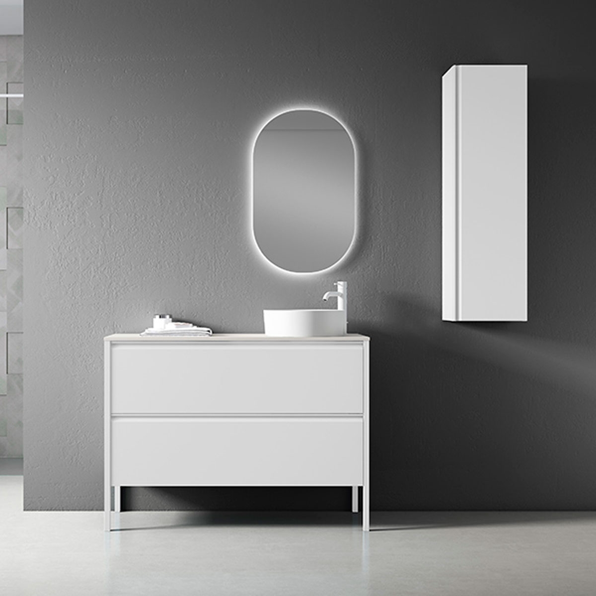 Mueble de baño de suelo 2 cajones con lavabo sobre encimera Modelo Icon2