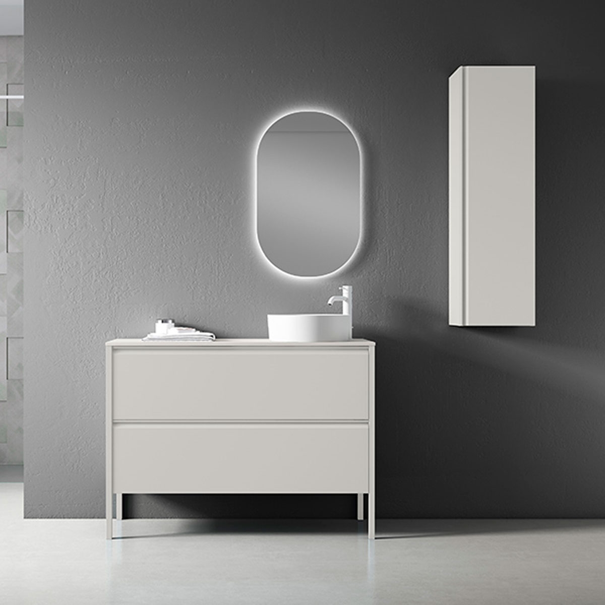 Mueble de baño de suelo 2 cajones con lavabo sobre encimera Modelo Icon1