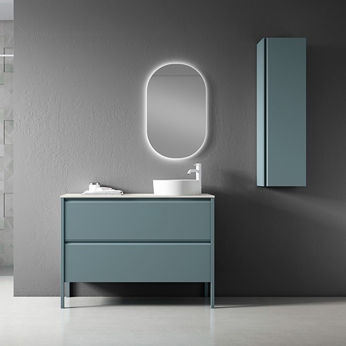 Mueble de baño de suelo 2 cajones con lavabo sobre encimera Modelo Icon4