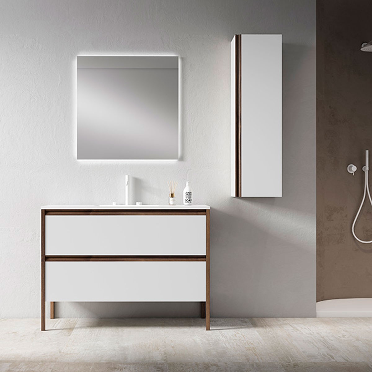 Mueble de baño de suelo 2 cajones con lavabo sobre encimera Modelo Icon5