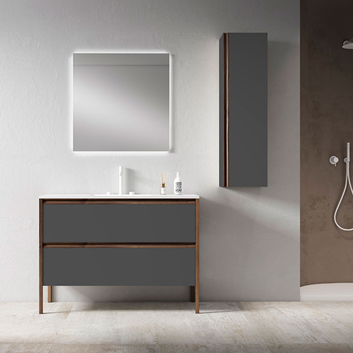 Mueble de baño de suelo 2 cajones con lavabo sobre encimera Modelo Icon6
