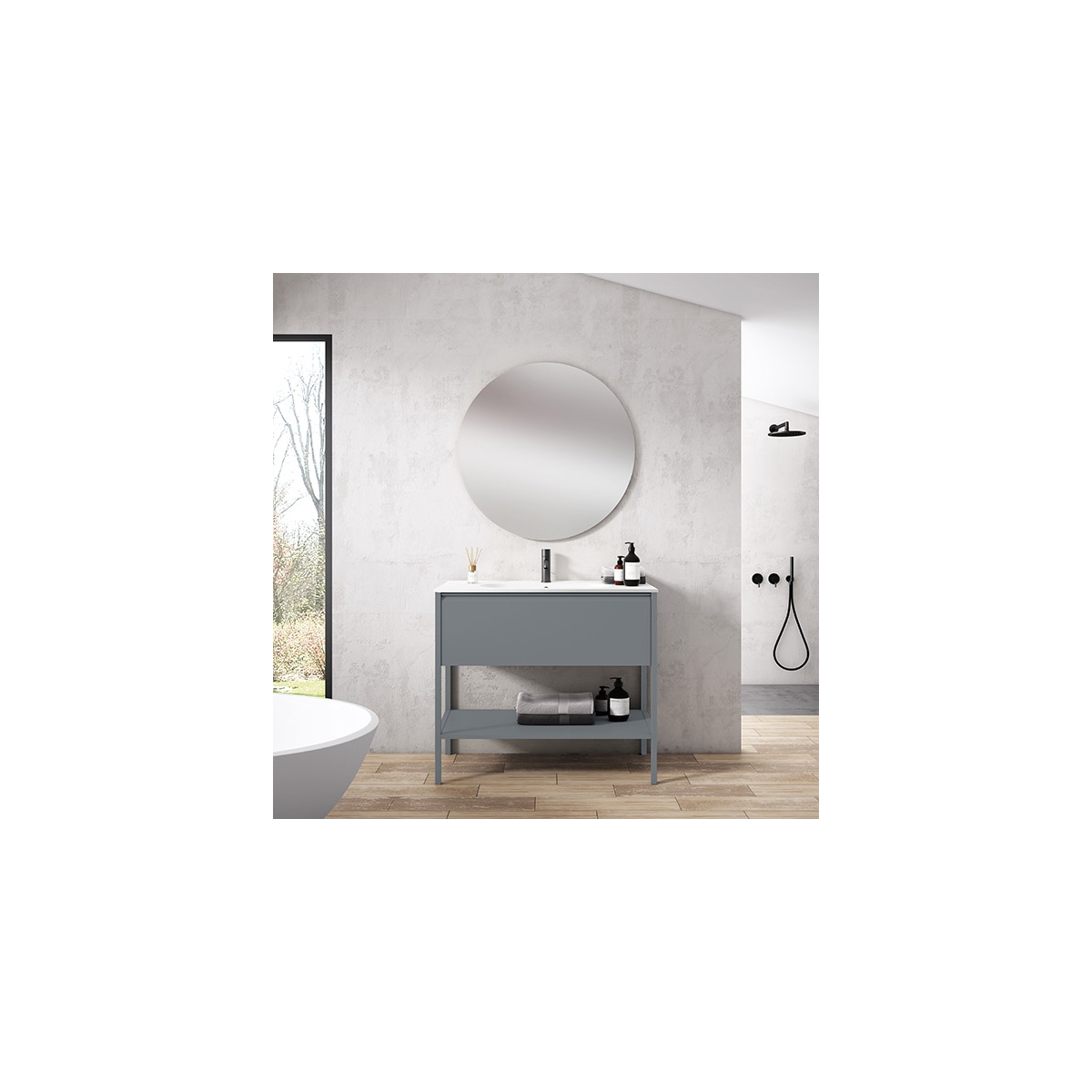Floor bathroom furniture 1 drawer and 1 hole with integrated sink Model Icon7