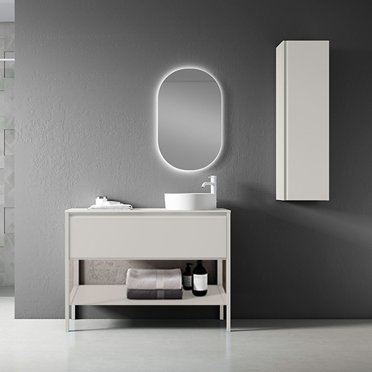 Floor bathroom furniture 1 drawer and 1 hole with countertop sink Model Icon