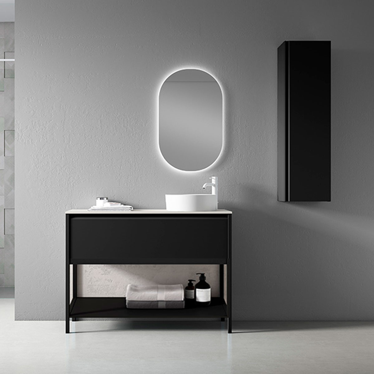 Floor bathroom furniture 1 drawer and 1 hole with countertop sink Model Icon2