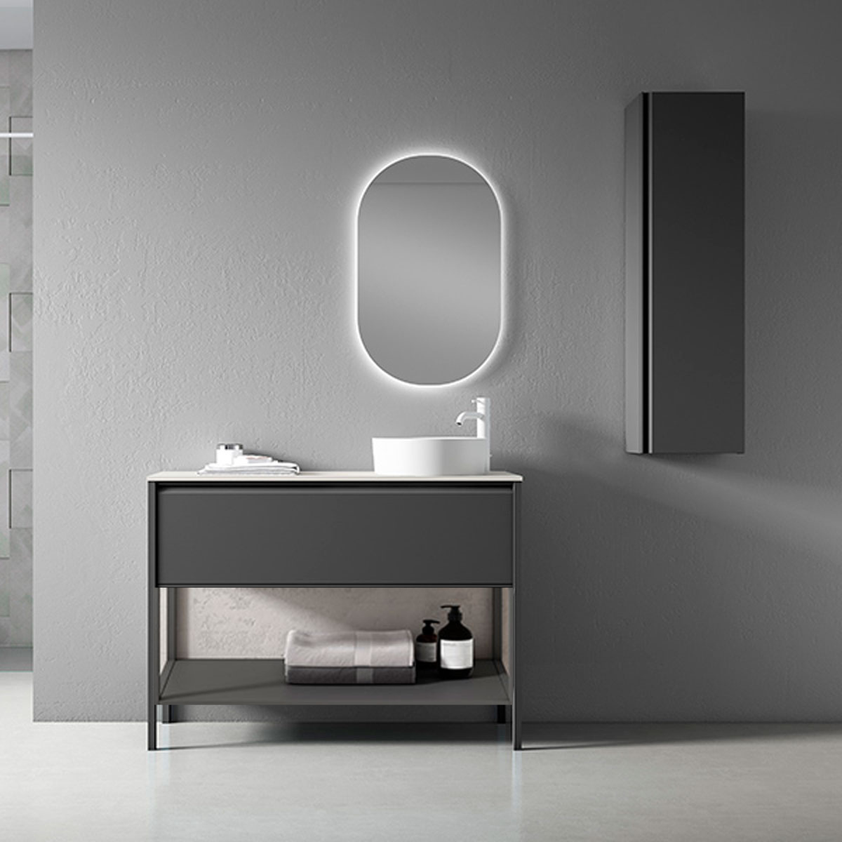 Boden, Badezimmermöbel 1 Schublade und 1 Loch mit Waschbecken auf der Arbeitsplatte Modell Icon3