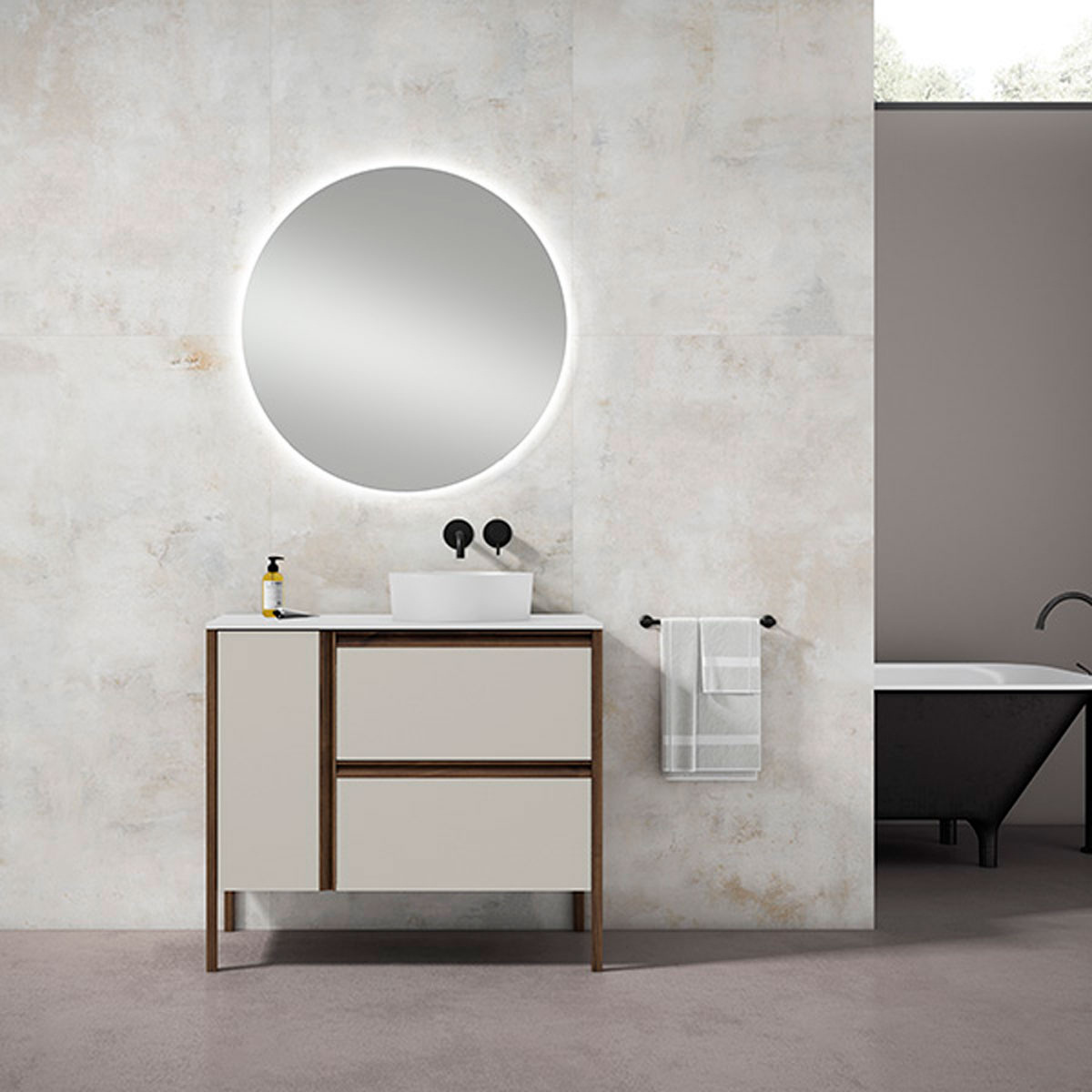 Mueble de baño de suelo 2 cajones y 1 puerta con lavabo sobre encimera 100 cm ancho Modelo Icon3