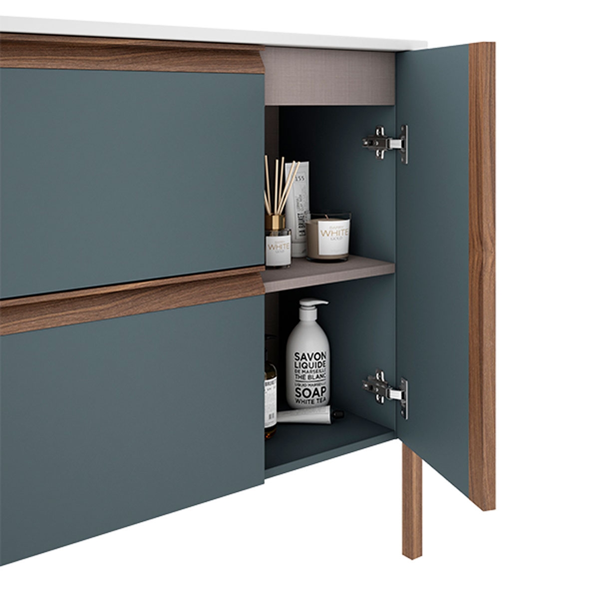 Boden, Badezimmermöbel, 2 Schubladen und 1 Tür mit integriertem Waschbecken, 100 cm breit, Model Icon7