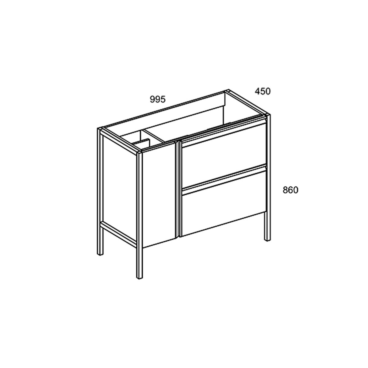Mueble de baño de suelo 2 cajones y 1 puerta con lavabo integrado 100cm de anchoModelo Icon13