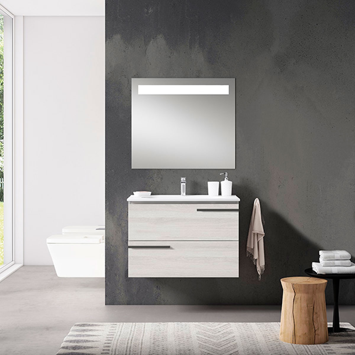 Hängende Badezimmermöbel mit 2 Schubladen und integriertem Waschbecken Modell Scala4