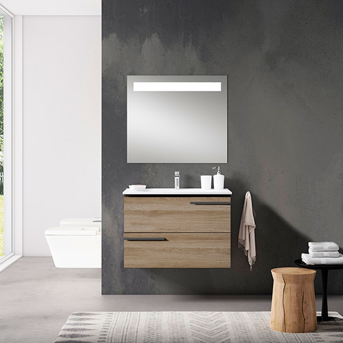 Suspended bathroom furniture with 2 drawers with integrated sink Model Scala6