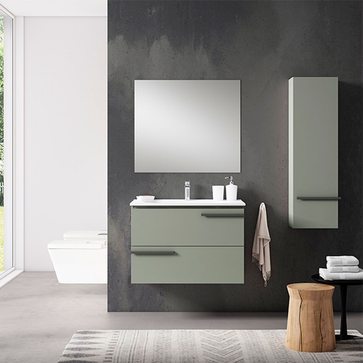 Meuble de salle de bain suspendu avec 2 tiroirs avec lavabo intégré Modèle Scala8