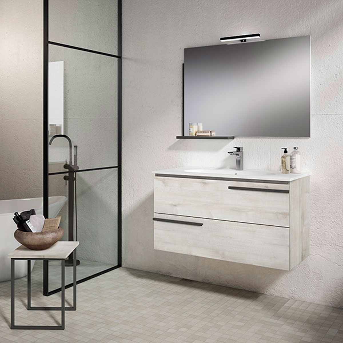 Suspended bathroom furniture with 2 drawers with integrated sink Model Scala9