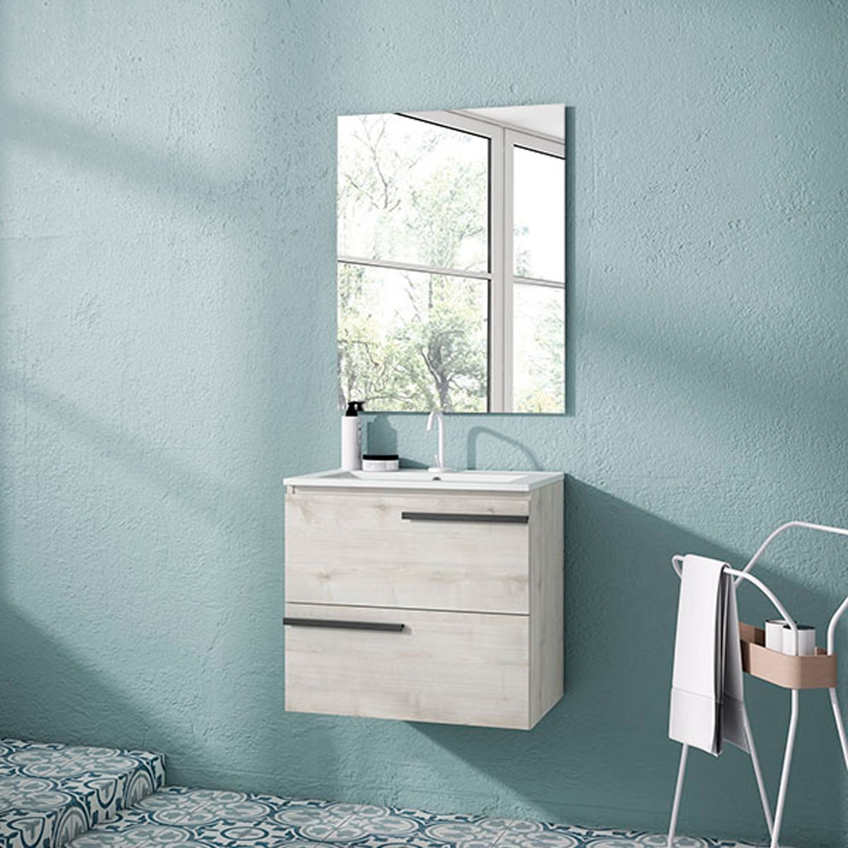 Meuble de salle de bain suspendu avec 2 tiroirs avec lavabo intégré Modèle Scala2