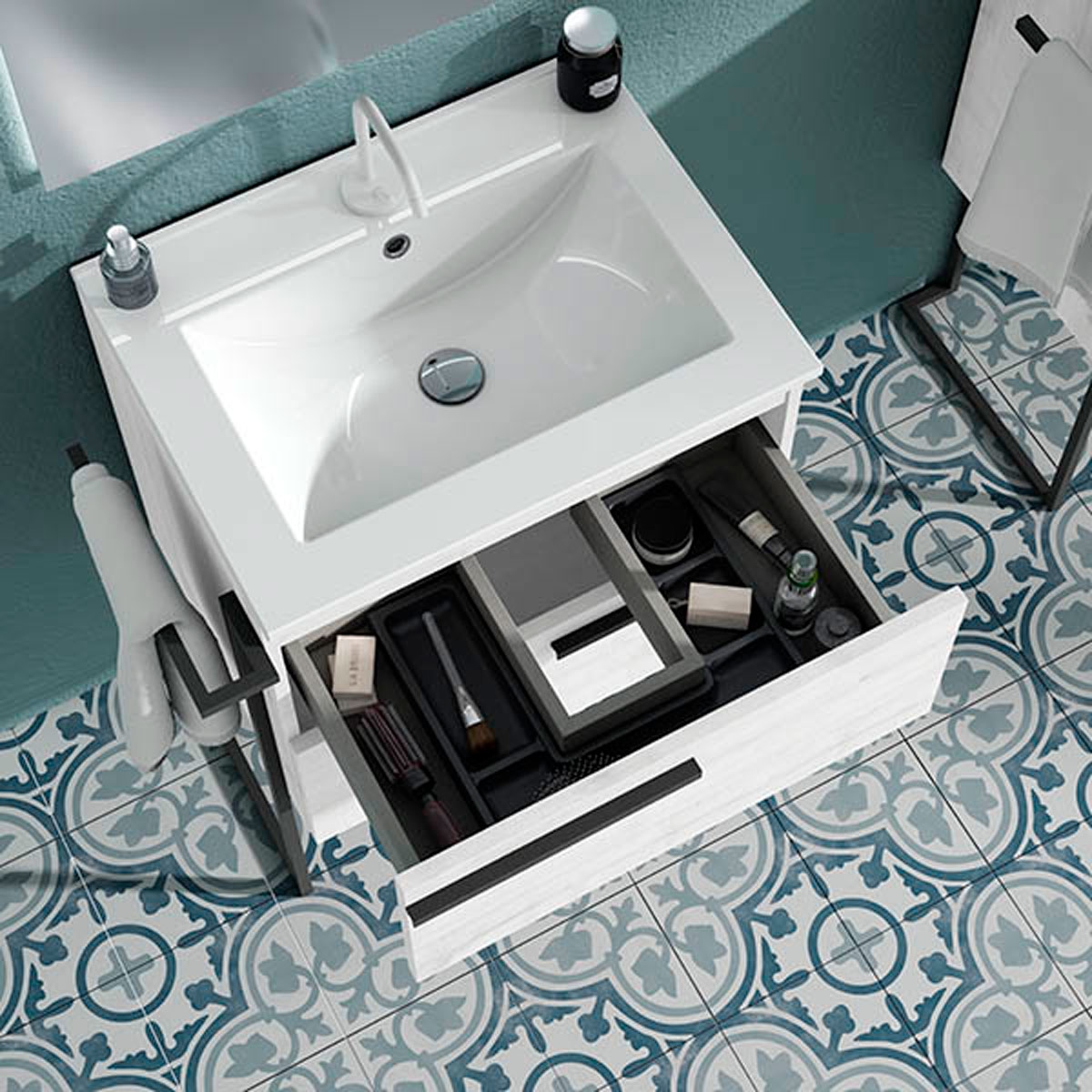 Mueble de baño de pie de suelo 2 cajones con lavabo integrado Modelo Scala15